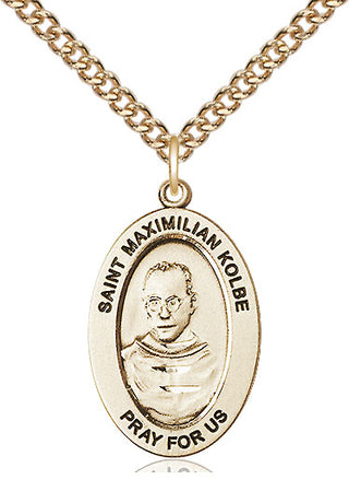 14kt Gold Saint Maximilian Kolbe Medal Engraved Catholic Saint Jewelry