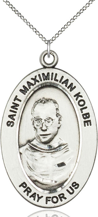 Sterling Silver Saint Maximilian Kolbe Medal & Necklace Set Engraved Catholic Saint Jewelry