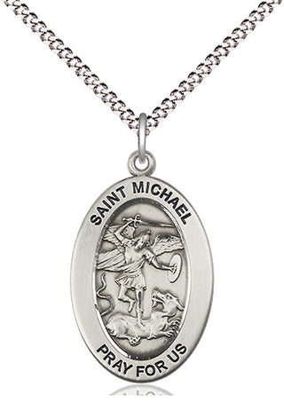 Sterling Silver Saint Michael the Archangel Medal & Necklace Set Engraved Catholic Saint Jewelry