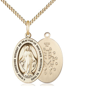 14kt Gold Filled Miraculous Medal & Necklace Set Engraved Catholic Saint Jewelry