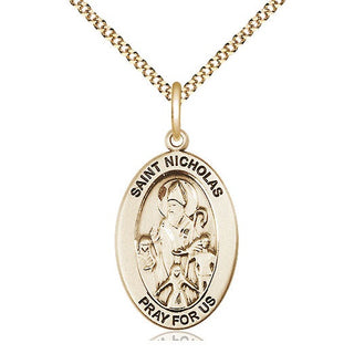 14K Gold-Filled Saint Nicholas Medal & Necklace Set Engraved Catholic Saint Jewelry