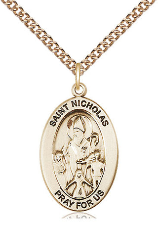 14kt Gold Saint Nicholas Medal Engraved Catholic Saint Jewelry