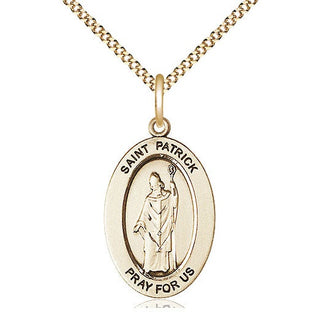 14K Gold-Filled Saint Patrick Medal & Necklace Set Engraved Catholic Saint Jewelry