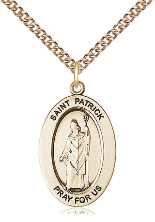 14kt Gold Saint Patrick Medal Engraved Catholic Saint Jewelry