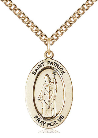 14kt Gold Saint Patrick Medal Engraved Catholic Saint Jewelry