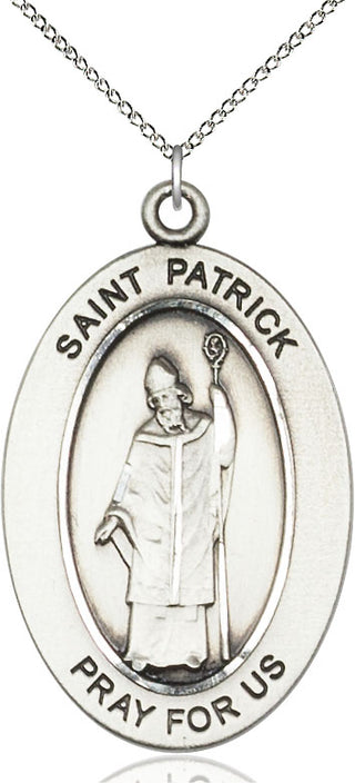 Sterling Silver Saint Patrick Medal & Necklace Set Engraved Catholic Saint Jewelry