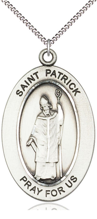 Sterling Silver Saint Patrick Medal & Necklace Set Engraved Catholic Saint Jewelry