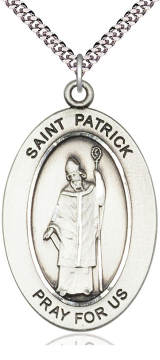 Sterling Silver Saint Patrick Medal & Necklace Set Engraved Catholic Saint Jewelry