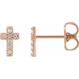 14K Rose .03 CTW Natural Diamond Cross Single Earring