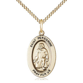 14K Gold-Filled Saint Peregrine Medal & Necklace Set Engraved Catholic Saint Jewelry