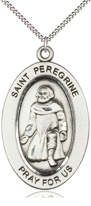 Sterling Silver Saint Peregrine Medal & Necklace Set Engraved Catholic Saint Jewelry