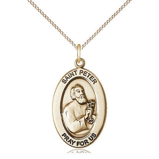 14kt Gold Saint Peter the Apostle Medal Engraved Catholic Saint Jewelry