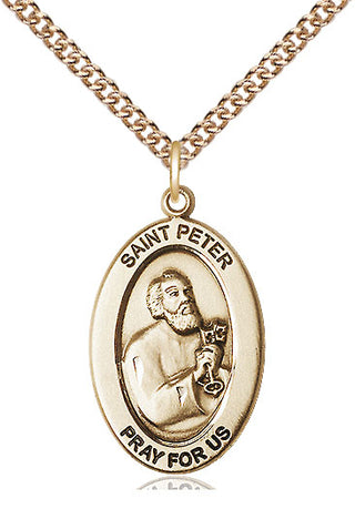 14kt Gold Saint Peter the Apostle Medal Engraved Catholic Saint Jewelry