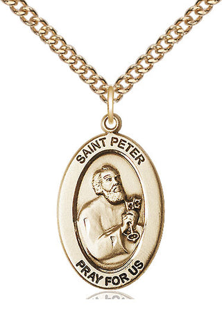 14kt Gold Saint Peter the Apostle Medal Engraved Catholic Saint Jewelry