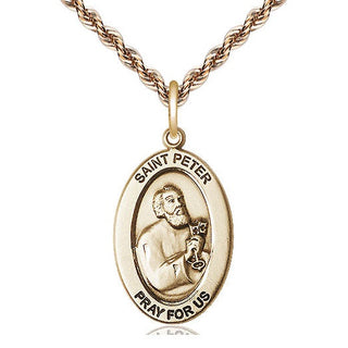14kt Gold Saint Peter the Apostle Medal Engraved Catholic Saint Jewelry