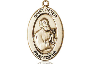 14kt Gold Saint Peter the Apostle Medal Engraved Catholic Saint Jewelry