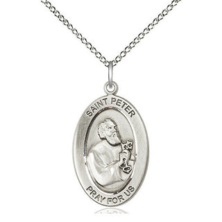 Sterling Silver Saint Peter the Apostle Medal & Necklace Set Engraved Catholic Saint Jewelry