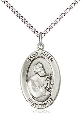Sterling Silver Saint Peter the Apostle Medal & Necklace Set Engraved Catholic Saint Jewelry