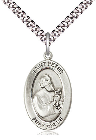 Sterling Silver Saint Peter the Apostle Medal & Necklace Set Engraved Catholic Saint Jewelry