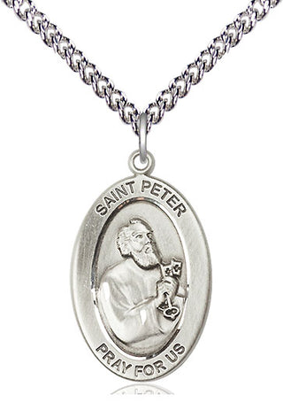 Sterling Silver St. Peter the Apostle Medal & Necklace Set | Engravable