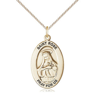 14kt Gold Saint Rose of Lima Medal Engraved Catholic Saint Jewelry