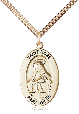 14kt Gold Saint Rose of Lima Medal Engraved Catholic Saint Jewelry