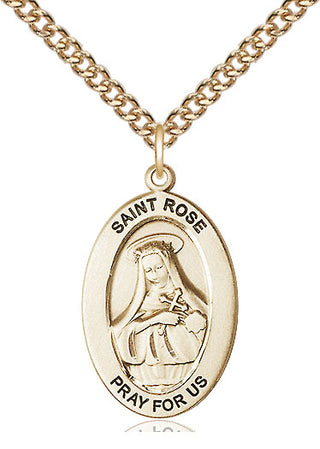 14kt Gold Saint Rose of Lima Medal Engraved Catholic Saint Jewelry