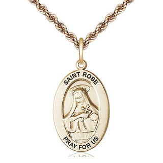 14kt Gold Saint Rose of Lima Medal Engraved Catholic Saint Jewelry