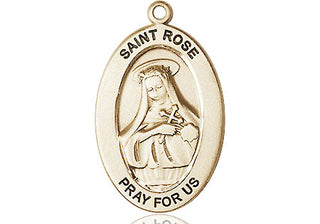 14kt Gold Saint Rose of Lima Medal Engraved Catholic Saint Jewelry