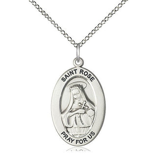 Sterling Silver Saint Rose of Lima Medal & Necklace Set Engraved Catholic Saint Jewelry