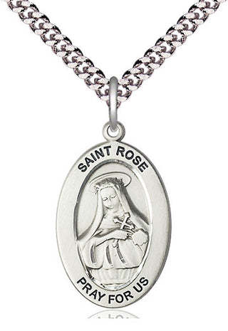 Sterling Silver Saint Rose of Lima Medal & Necklace Set Engraved Catholic Saint Jewelry