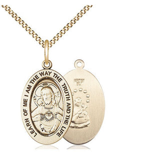14kt Gold Filled Scapular Medal & Necklace Set Engraved Catholic Saint Jewelry