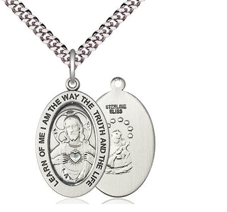 Sterling Silver Scapular Medal & Necklace Set Engraved Catholic Saint Jewelry