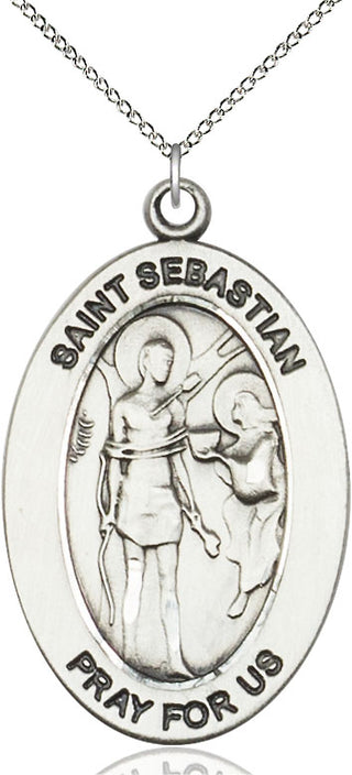 Sterling Silver Saint Sebastian Medal & Necklace Set Engraved Catholic Saint Jewelry