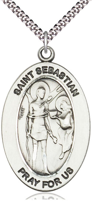 Sterling Silver Saint Sebastian Medal & Necklace Set Engraved Catholic Saint Jewelry