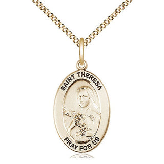 14K Gold-Filled Saint Theresa Medal & Necklace Set Engraved Catholic Saint Jewelry
