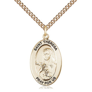 14kt Gold Saint Theresa Medal Engraved Catholic Saint Jewelry