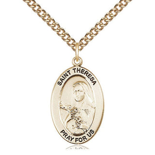 14kt Gold Saint Theresa Medal Engraved Catholic Saint Jewelry
