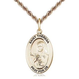 14kt Gold Saint Theresa Medal Engraved Catholic Saint Jewelry
