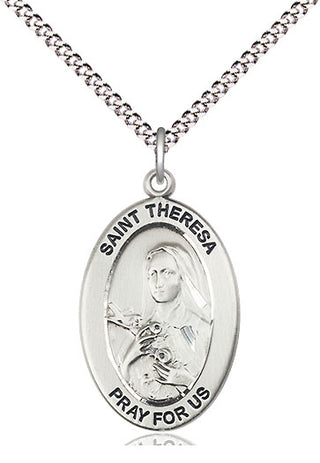 Sterling Silver Saint Theresa Medal & Necklace Set Engraved Catholic Saint Jewelry
