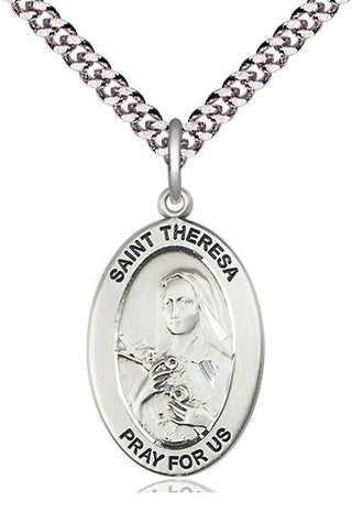 Sterling Silver Saint Theresa Medal & Necklace Set Engraved Catholic Saint Jewelry