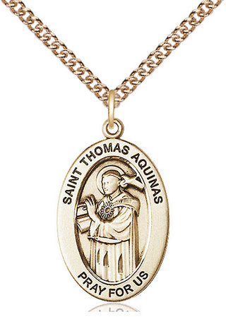 14kt Gold Saint Thomas Aquinas Medal Engraved Catholic Saint Jewelry