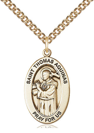 14kt Gold Saint Thomas Aquinas Medal Engraved Catholic Saint Jewelry