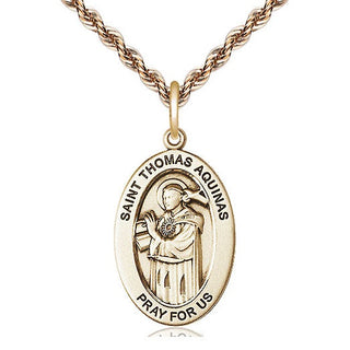 14kt Gold Saint Thomas Aquinas Medal Engraved Catholic Saint Jewelry