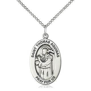 Sterling Silver Saint Thomas Aquinas Medal & Necklace Set Engraved Catholic Saint Jewelry
