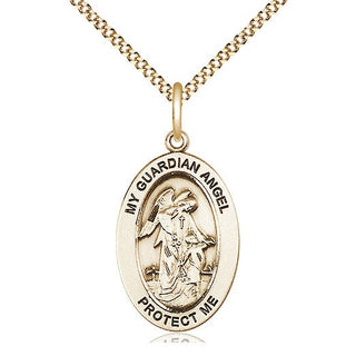 14kt Gold Filled Guardian Angel w/Child Medal & Necklace Set Engraved Catholic Saint Jewelry