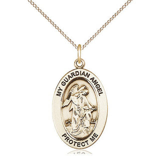 14kt Gold Guardian Angel w/Child Medal Engraved Catholic Saint Jewelry