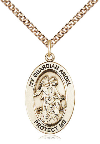 14kt Gold Guardian Angel w/Child Medal Engraved Catholic Saint Jewelry