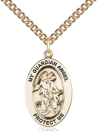14kt Gold Guardian Angel w/Child Medal Engraved Catholic Saint Jewelry