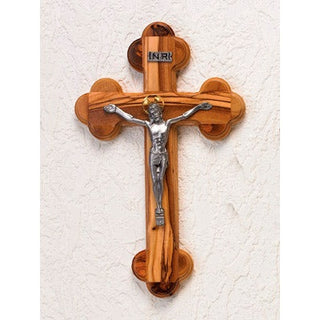 10-inch Olive Wood 14-Station Crucifix - Silver Tone Corpus